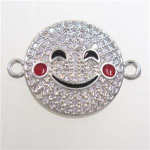 copper Emoji connector paved zircon, platinum plated, approx 15mm dia [FDZN6566]