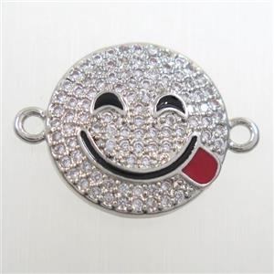 copper Emoji connector paved zircon, platinum plated, approx 15mm dia [FDZN6567]