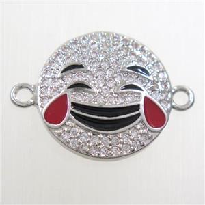 copper Emoji connector paved zircon, platinum plated, approx 15mm dia [FDZN6568]
