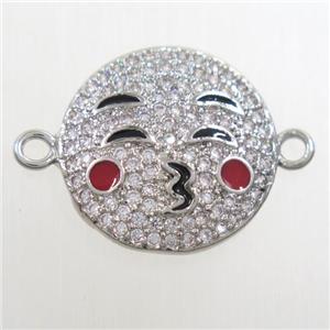 copper Emoji connector paved zircon, platinum plated, approx 15mm dia [FDZN6569]