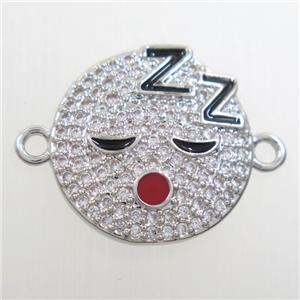 copper Emoji connector paved zircon, platinum plated, approx 15mm dia [FDZN6570]