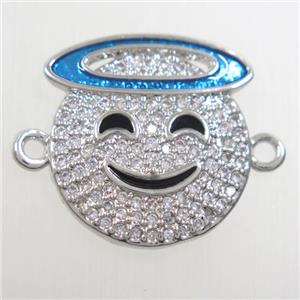 copper Emoji connector paved zircon, platinum plated, approx 15mm dia [FDZN6571]