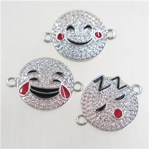 copper Emoji connector paved zircon, smile face, mixed, platinum plated, approx 15mm dia [FDZN6572]