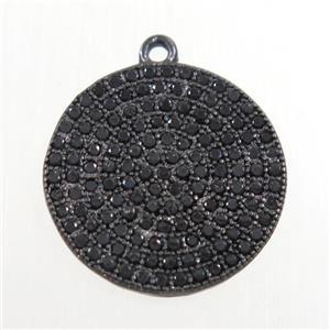 copper pendants paved zircon, circle, black, approx 15mm dia [FDZN6574]