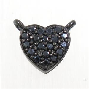 copper pendants paved zircon, heart, black, approx 8mm [FDZN6576]
