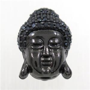 copper beads paved zircon, Buddha, black plated, approx 11-15mm [FDZN6579]