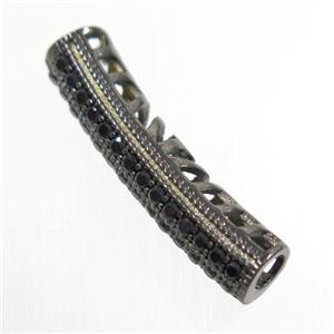copper bead paved zircon, tube, black plated, approx 6-25mm, 3mm hole [FDZN6582]