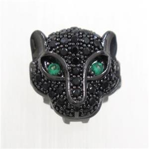 copper leopardhead beads paved zircon, black plated, approx 11x11mm [FDZN6583]