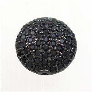 copper button beads paved zircon, black plated, approx 11mm dia [FDZN6589]