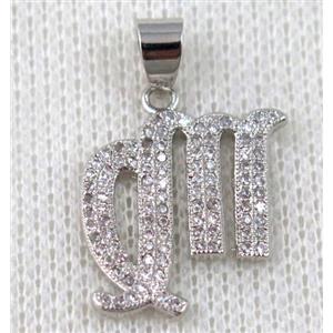 copper pendant pave zircon, platinum plated, approx 18x20mm [FDZN659]