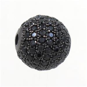 copper beads paved zircon, round, black plated, approx 6mm dia [FDZN6591-6MM]