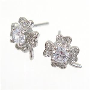 copper earring studs paved zircon, approx 8mm [FDZN6592]
