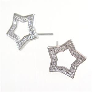 copper earring studs paved zircon, approx 15mm [FDZN6593]