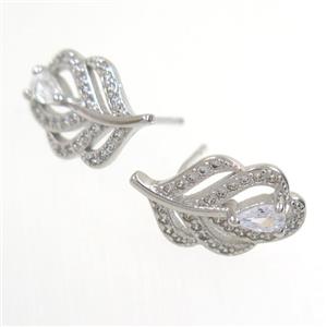copper earring studs paved zircon, approx 11-17mm [FDZN6594]