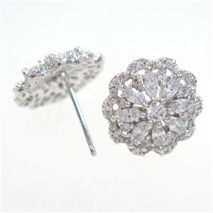copper earring studs paved zircon, approx 14mm dia [FDZN6595]