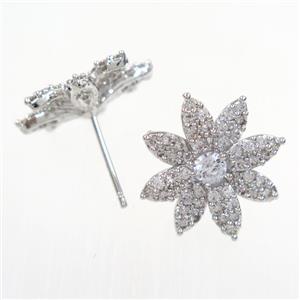 copper earring studs paved zircon, approx 18mm dia [FDZN6596]