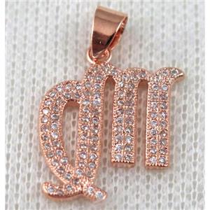 copper pendant pave zircon, rose gold plated, approx 18x20mm [FDZN660]
