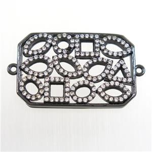 copper connector paved zircon, rectangle, black plated, approx 18-27mm [FDZN6609]