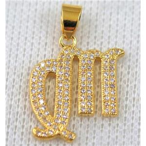 copper pendant pave zircon, gold plated, approx 18x20mm [FDZN661]