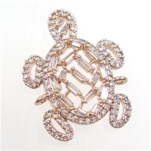 copper turtle connector paved zircon, rose gold, approx 20-27mm [FDZN6619]