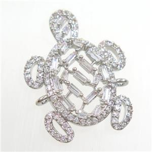 copper turtle connector paved zircon, platinum plated, approx 20-27mm [FDZN6620]