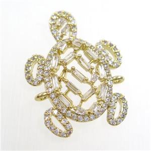 copper turtle connector paved zircon, gold plated, approx 20-27mm [FDZN6621]