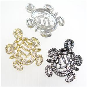 copper tortoise connector paved zircon, mix color, approx 20-27mm [FDZN6623]