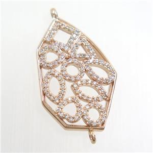 copper polygon connector paved zircon, rose gold, approx 17-30mm [FDZN6624]