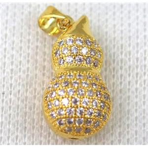copper pendant pave zircon, gold plated, approx 12x22mm [FDZN663]
