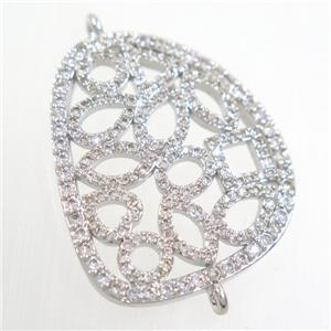 copper leaf connector paved zircon, platinum plated, approx 22-28mm [FDZN6630]