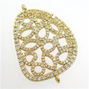 copper leaf connector paved zircon, gold plated, approx 22-28mm [FDZN6631]