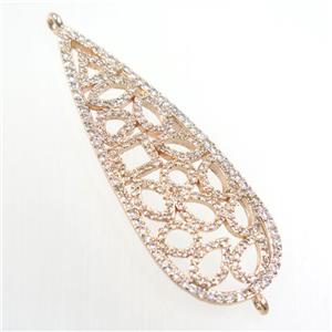 copper leaf connector paved zircon, rose gold, approx 18-50mm [FDZN6634]