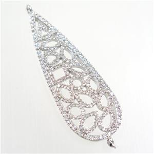 copper leaf connector paved zircon, platinum plated, approx 18-50mm [FDZN6635]