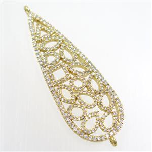 copper leaf connector paved zircon, gold plated, approx 18-50mm [FDZN6636]