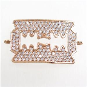 copper blade connector paved zircon, rose gold, approx 15-22mm [FDZN6639]
