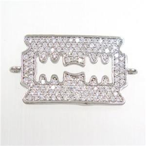 copper blade connector paved zircon, platinum plated, approx 15-22mm [FDZN6640]