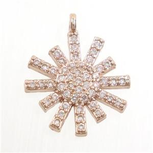 copper sunflower pendant paved zircon, rose gold, approx 14mm dia [FDZN6644]