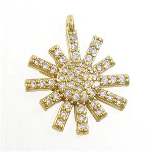 copper sunflower pendant paved zircon, gold plated, approx 14mm dia [FDZN6646]