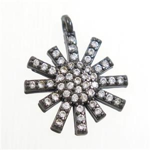 copper sunflower pendant paved zircon, black plated, approx 14mm dia [FDZN6647]