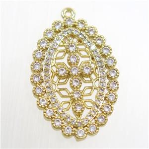 copper oval pendant paved zircon, gold plated, approx 20-30mm [FDZN6655]