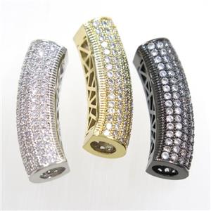 copper bend tube beads pave zircon, mixed color, approx 9-28mm, 5mm hole [FDZN6662]