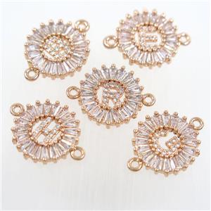 copper alphabet connector paved zircon, rose gold, approx 15mm dia, letter B [FDZN6666-B]