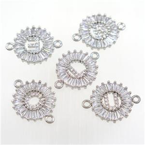 copper alphabet connector paved zircon, platinum plated, approx 15mm dia, letter W [FDZN6667-W]
