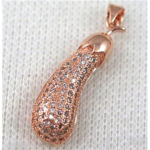 copper pendant pave zircon, rose gold plated, approx 8x30mm [FDZN667]