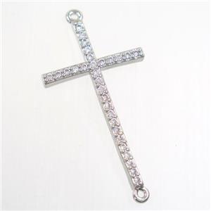 copper cross connector paved zircon, platinum plated, approx 20-33mm [FDZN6672]