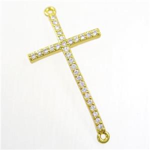 copper cross connector paved zircon, gold plated, approx 20-33mm [FDZN6673]