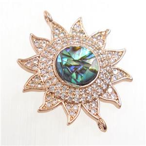 copper sunflower connector paved zircon with abalone shell, rose gold, approx 22mm dia [FDZN6676]