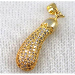copper pendant pave zircon, gold plated, approx 8x30mm [FDZN668]