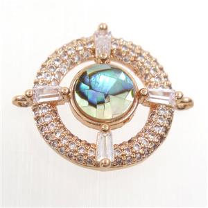 copper donut connector paved zircon with abalone shell, rose gold, approx 18mm dia [FDZN6680]