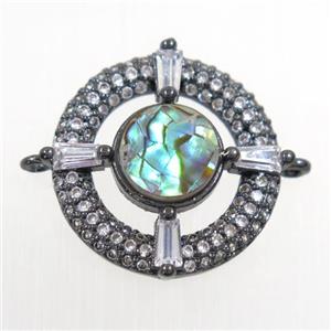 copper donut connector paved zircon with abalone shell, black plated, approx 18mm dia [FDZN6683]